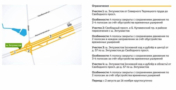 В связи со строительством эстакады на шоссе Энтузиастов ограничено движение